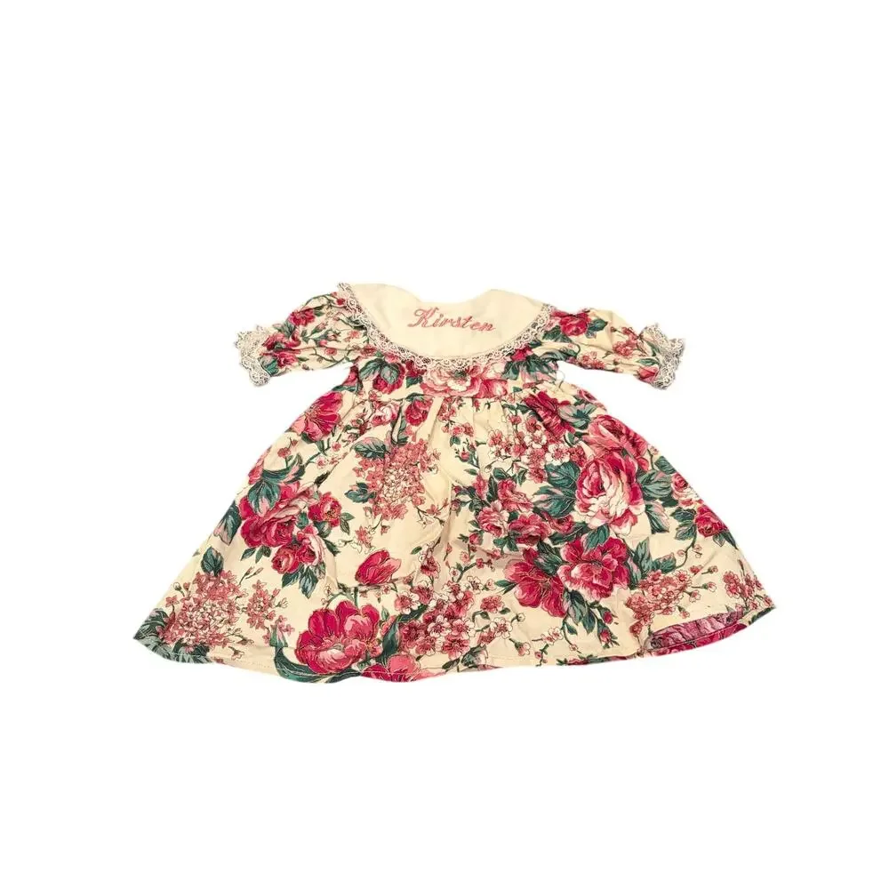 18 Inch Doll Floral Dress Kirsten Embroidered Lace Collar Cream Pink